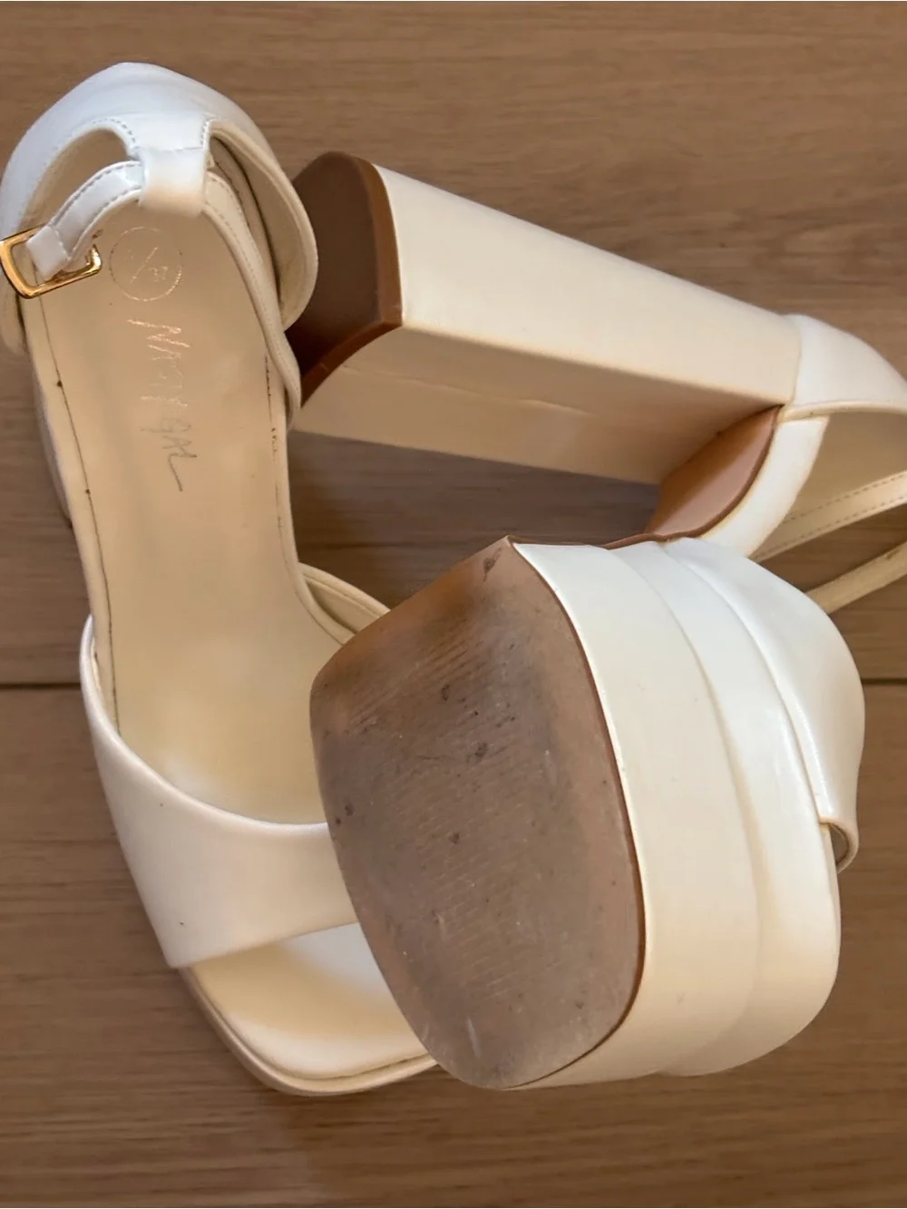 Nasty Gal Cream Platform Block Heel Sandals with Ankle Strap